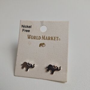 World Market Silvertone Elephant Posts Earrings Nickel Free Lucky Trunks Up New